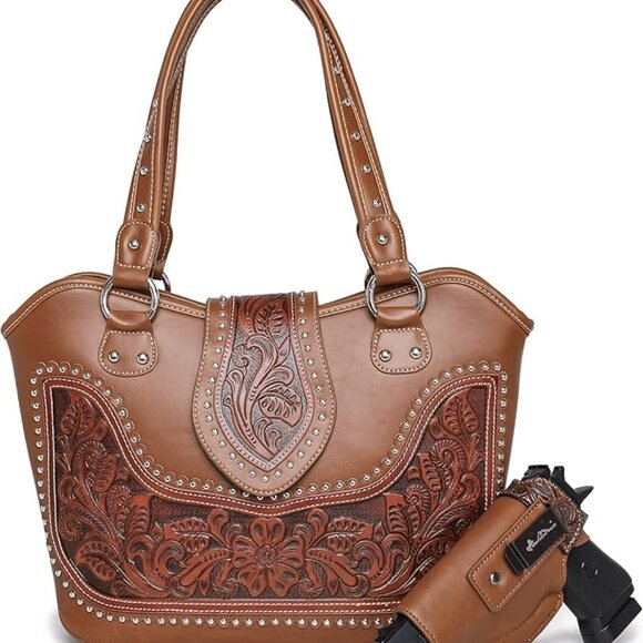Montana West Women's Western Handbag Tooling Shoulder Bag Concealed Carry Purse - Picture 14 of 16